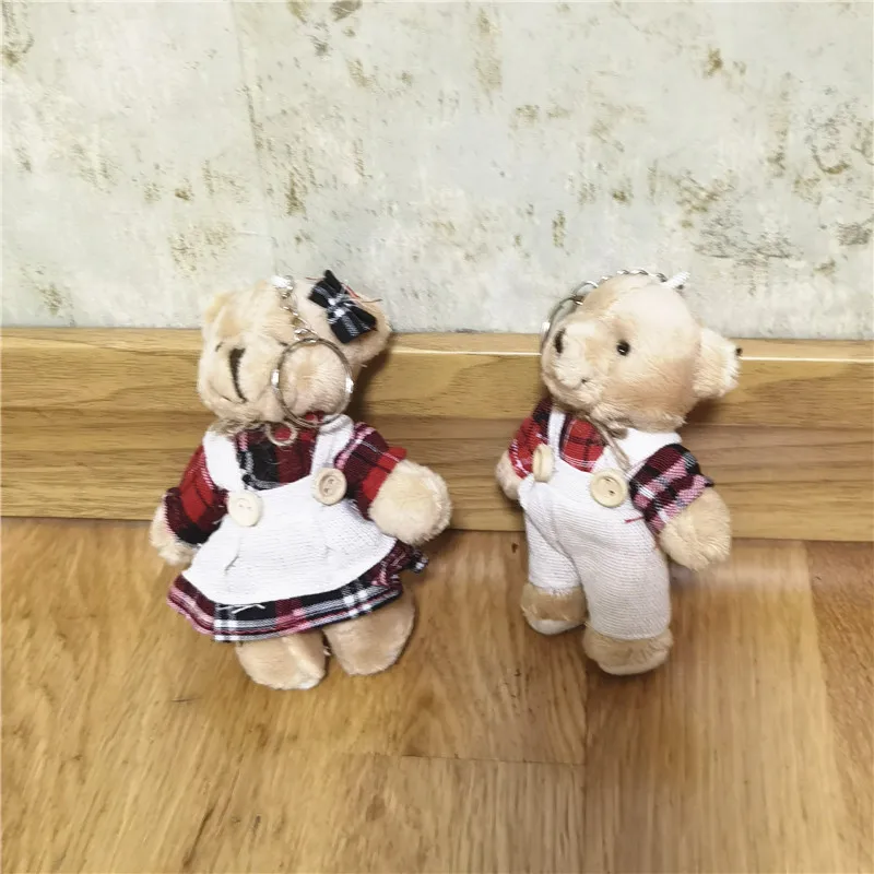 Cartoon Wear Clothes Bear Plush Toy Keychain Soft Stuffed Doll Pendant Backpack Car Bag Key Ring Decor Kid Gift