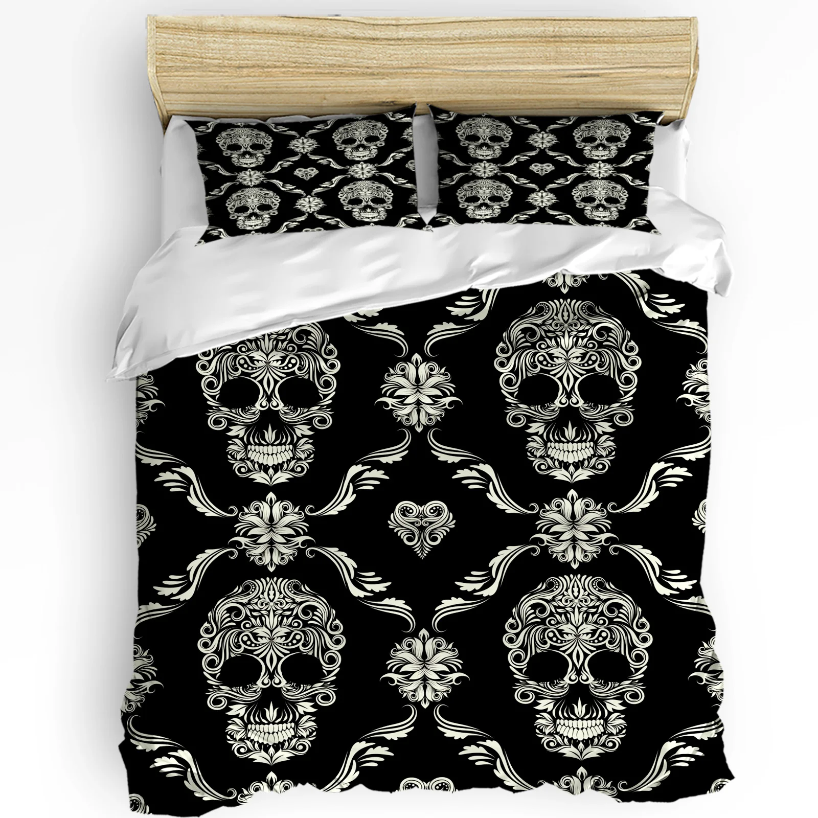 

Halloween Flower Style Skull Paisley Black 3pcs Bedding Set For Double Bed Home Textile Duvet Cover Quilt Cover Pillowcase