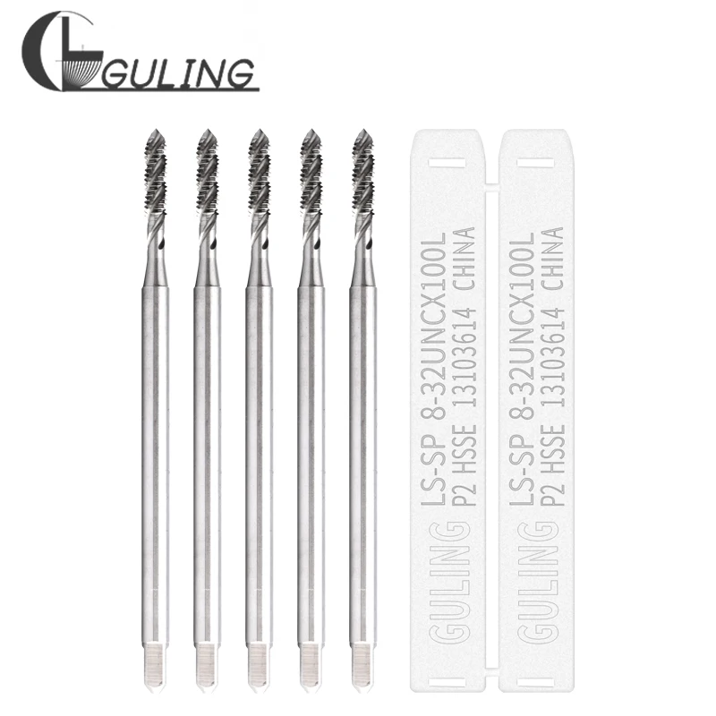 GULING HSSE-M35 JIS Standard Long Shank 100MM Spiral Fluted Tap UNC 2-56 6-32 8-32 1/4 UNF 10-32 Machine Screw Thread Taps