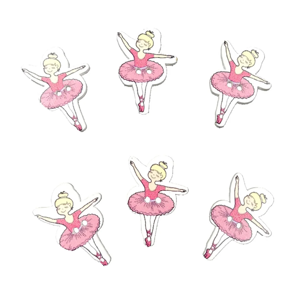 

100pcs Ballet Dancing Girl Painted Wooden Sewing Buttons Cute Cartoon Eco-Friendly Craft Diy Knitting Scrapbook Accessories
