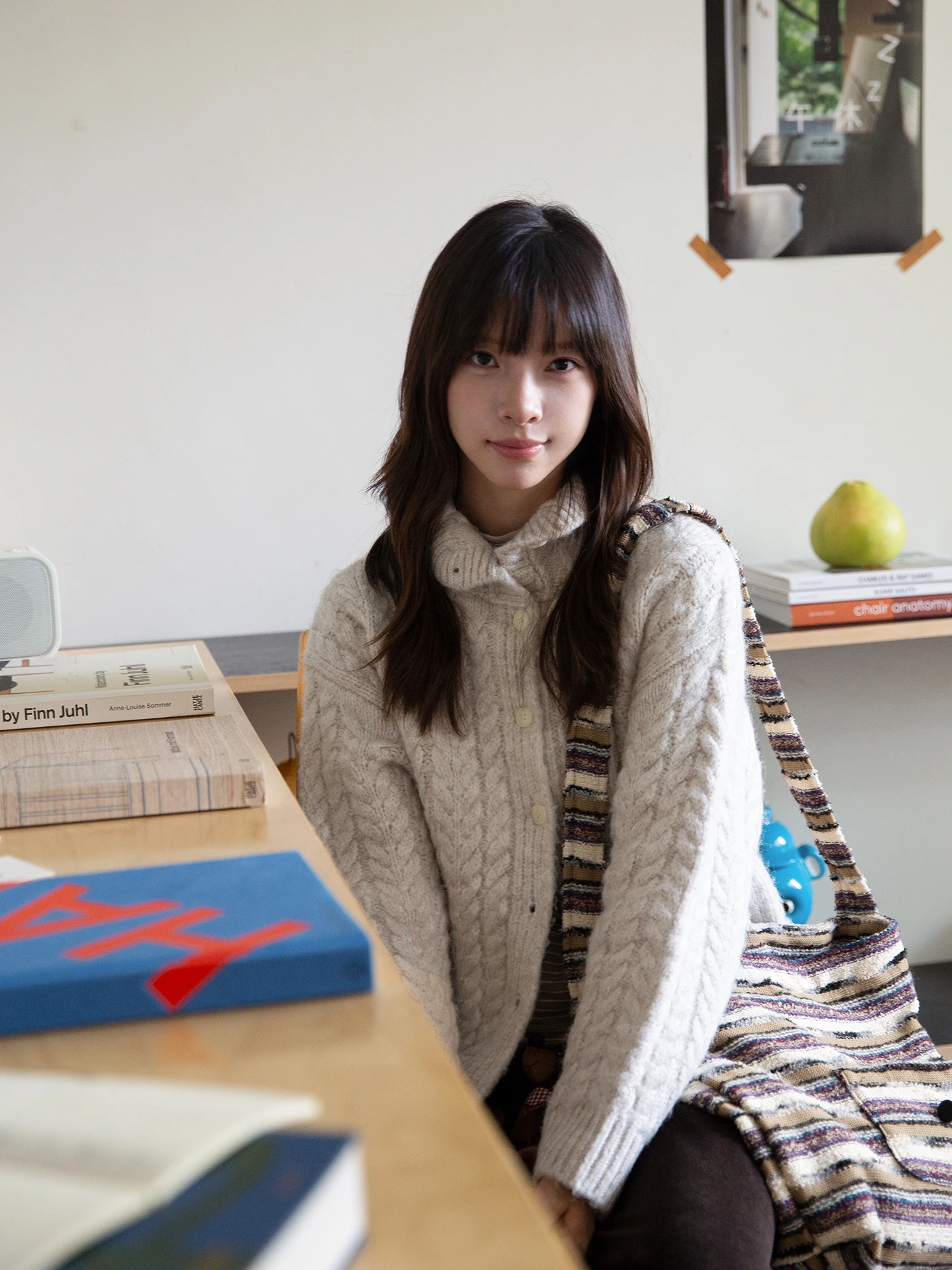 

Milk Rabbit Pl Twist Knit Sweater Cardigan Women's Loose Stand Collar Turn Collar Autumn Winter Faion Sweet Sle