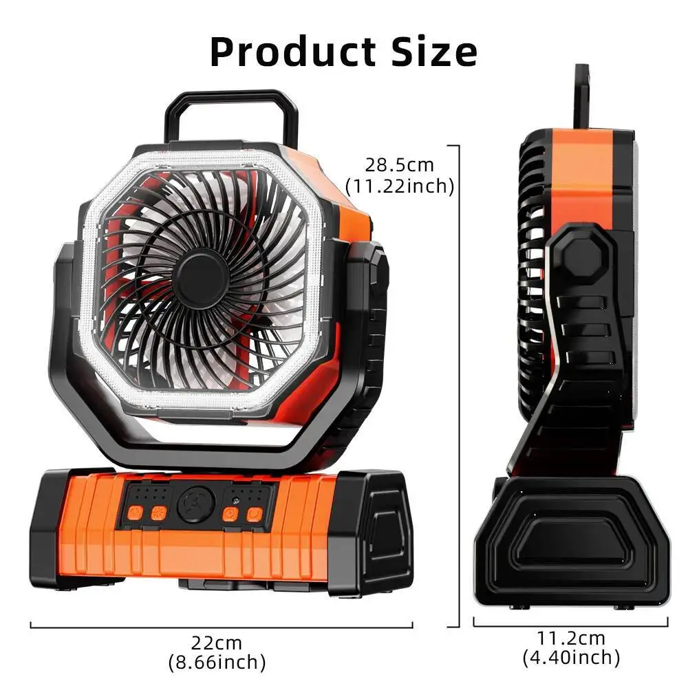 20000Mah Battery Operated Fan, Portable Rechargeable Desk/Camping Fan With LED Light And Hook, Outdoor For Tent Car Trip