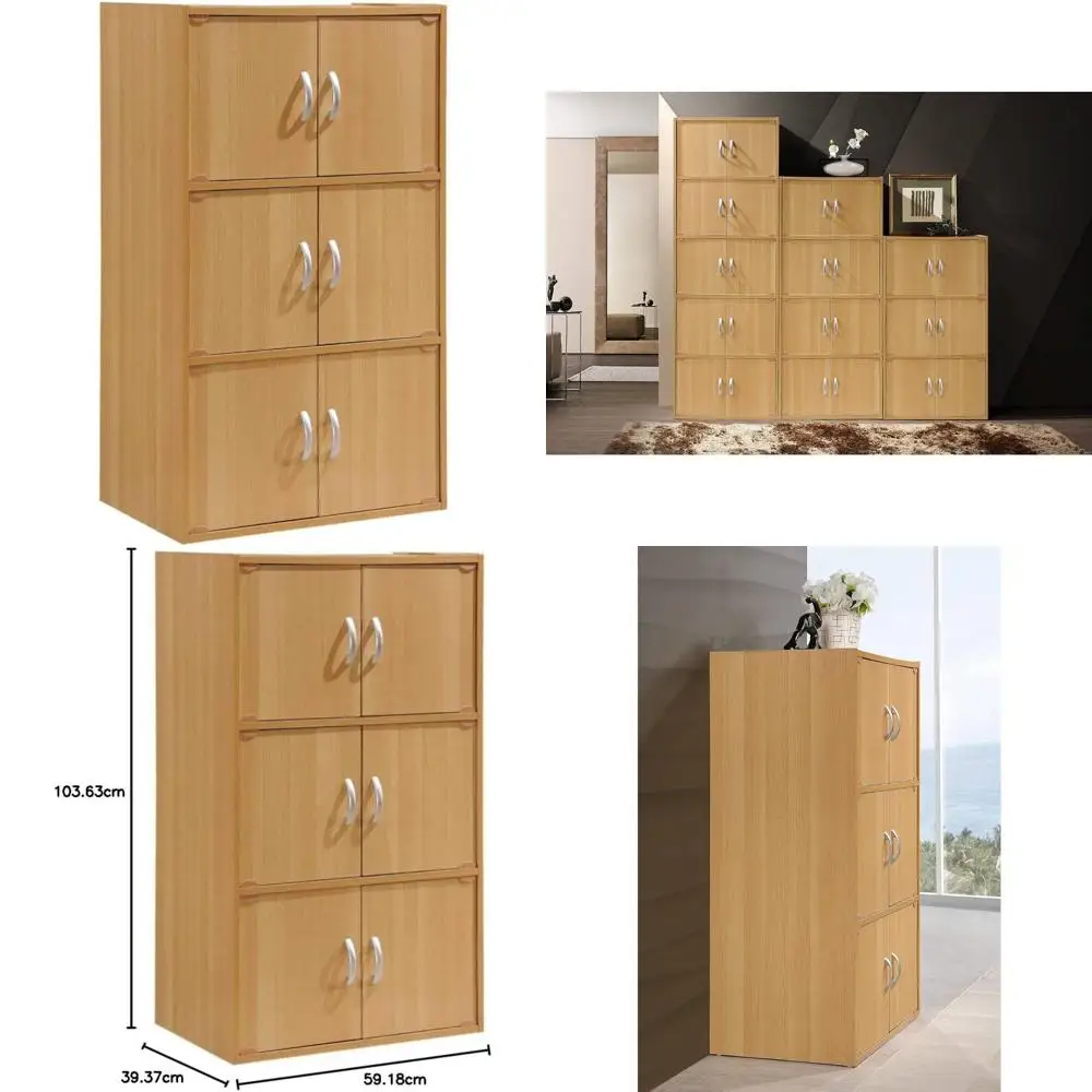 

three-shelf beech wood bookcase cabinet