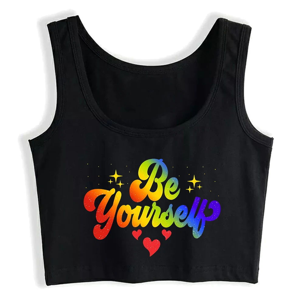 Rainbow Be Yourself Design Sexy Slim Crop Top LGBT Gay Pride Month Brilliant Tank Tops Lesbian Street Personalized Camisole