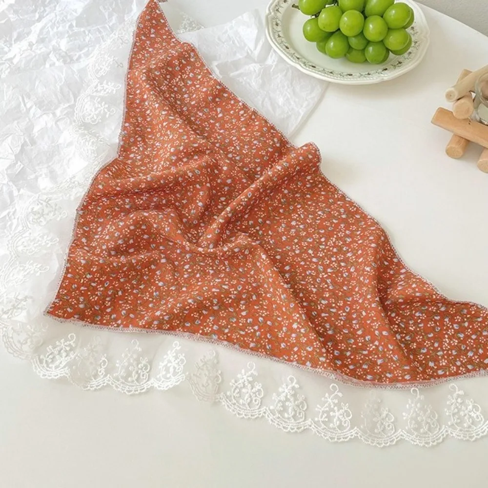 New French Style Triangle Scarf Fabric Small Flowers Turban Bandana Hair Accessories Lace Headbands for Women Girls