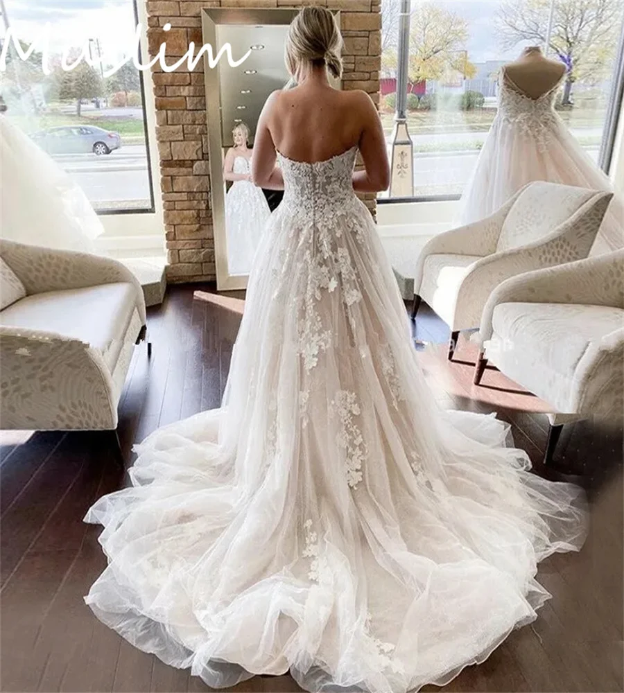 Vestidos de novia bohemios de talla grande, vestido de novia de corte en A con apliques, elegante, escote Corazón, vestido de novia griego, país, 2024