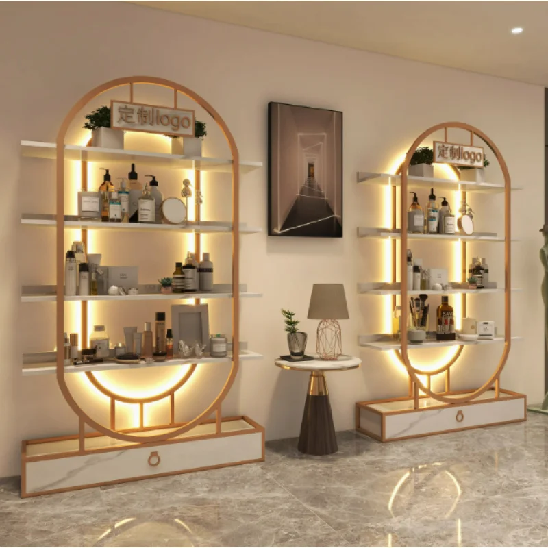custom.Beauty Salon Display Nail Cabinet Makeup Skin Care Products Cosmetics Floor to Ceiling Locker Nail Polish Stand With Ligh