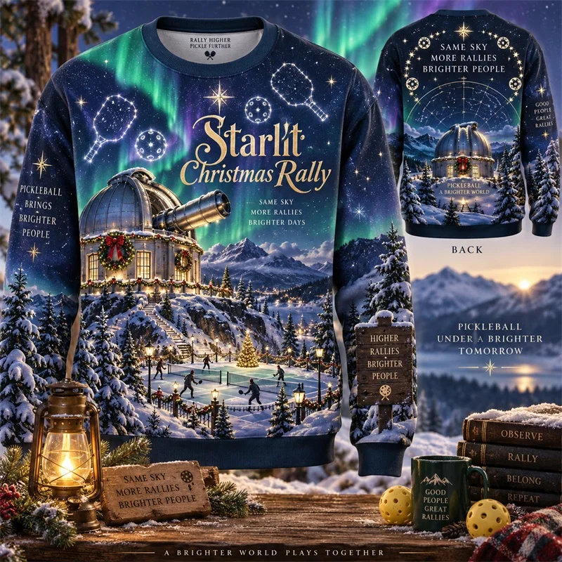 funny Christmas Cat Pickleball graphic Crewneck Sweatshirt for men Snowflake Candy Cane Print Xmas Holiday Pullover sweater Top