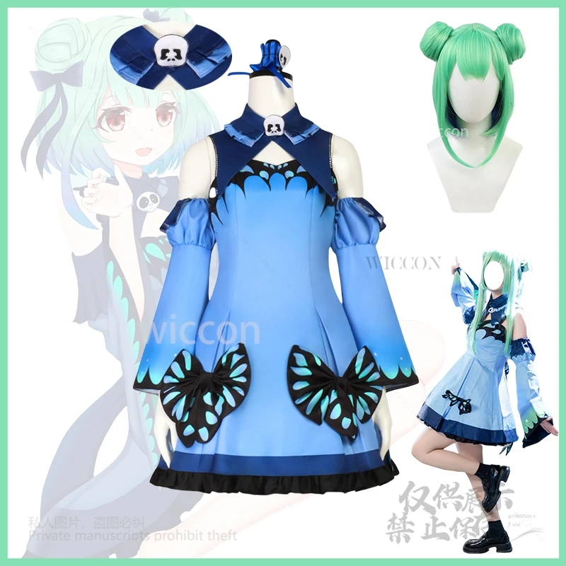 

Аниме виртуальный косплей Uruha YouTuber Rushia VTuber Hololive костюм синее платье Лолита зеленые парики для вечеринки на Хэллоуин по индивидуальному заказу