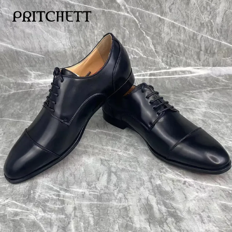 Black Business Strappy Leather Shoes with Round Toes and Square Roots High Quality Formal Large Size Leather Shoes for Men