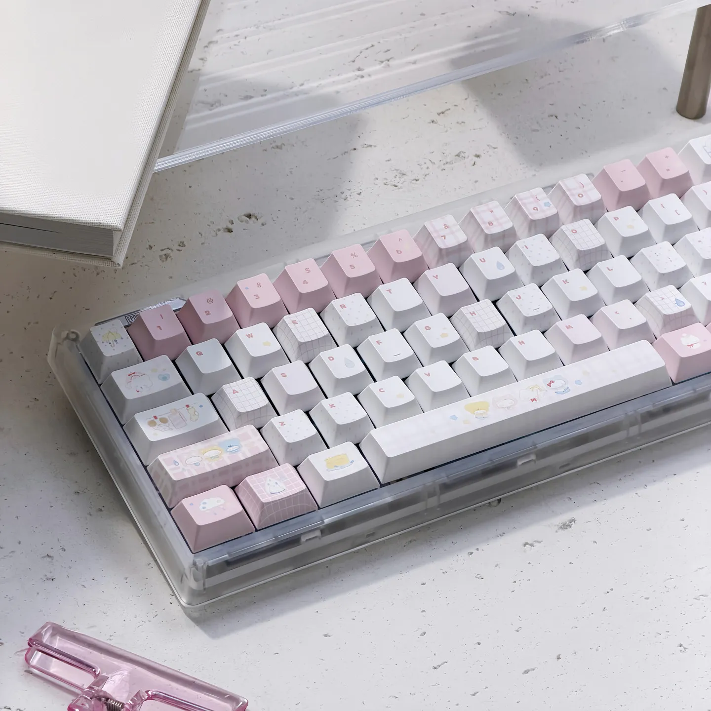 URE Fairy Garden keycaps Cherry Profile Dye-Sublimation PBT Keycaps Cute MOA Pink Key Caps For MX Cherry Mechanical Keyboard