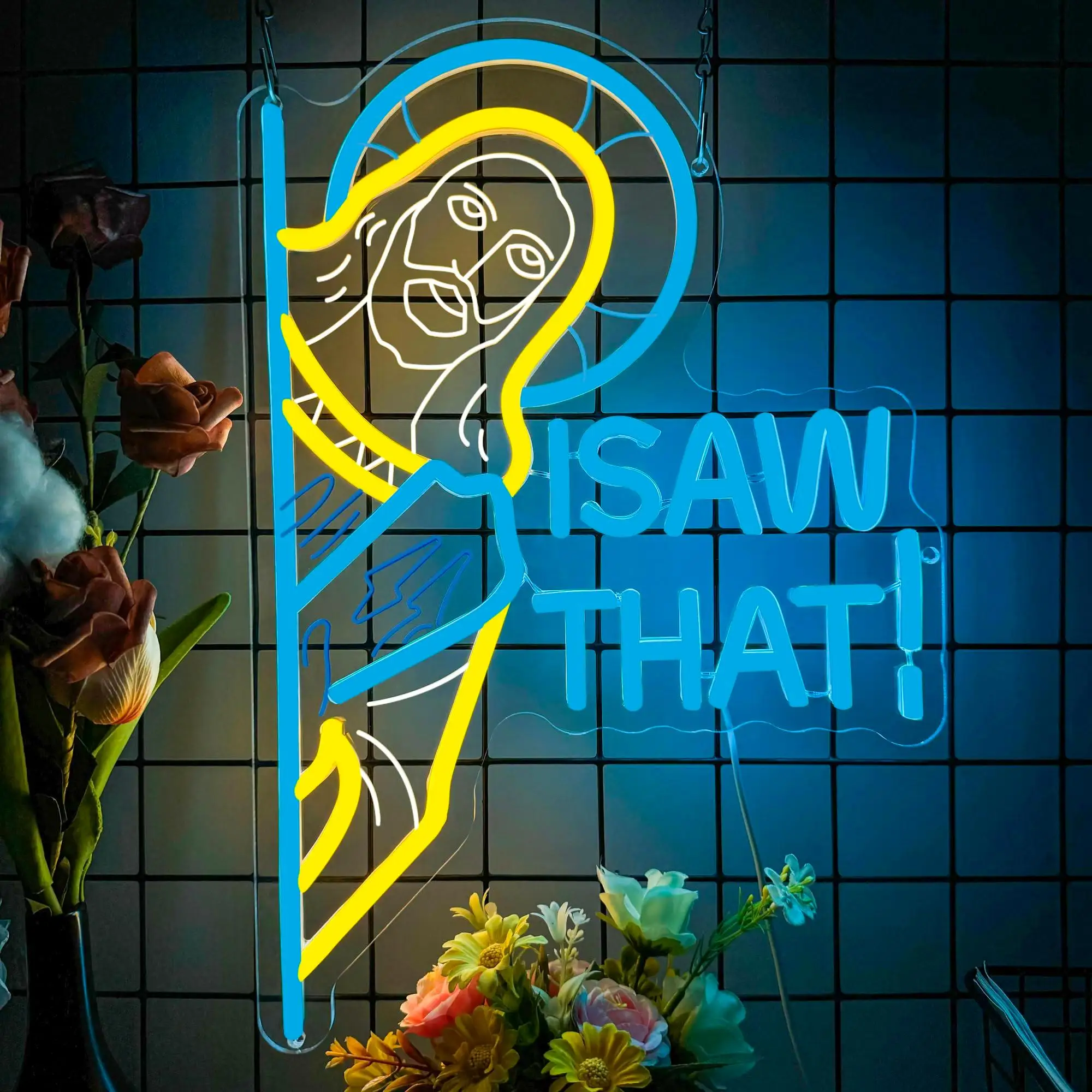 

I Saw That Jesus Neon Signs for Wall Decor Jesus Neon Light for Door Room Bedroom Man Cave Party Christmas Birthday Gifts