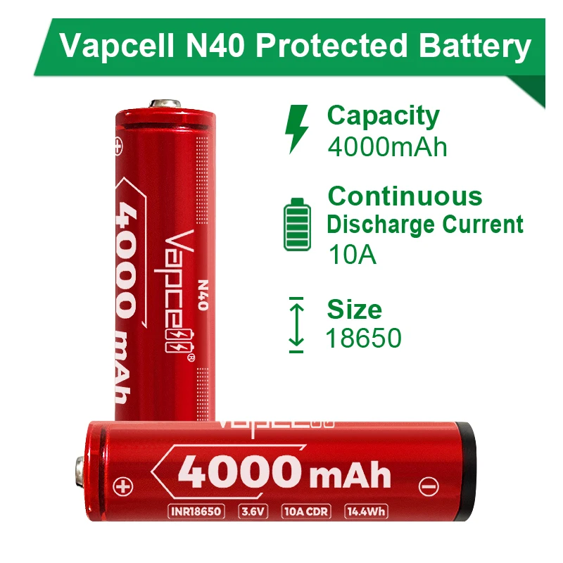 1-10pcs Newest Vapcell N40 18650 4000mah 10A PCB 18650 battery Protected LI-ION Batteries 3.6v Vapcell Cell for Flashlight