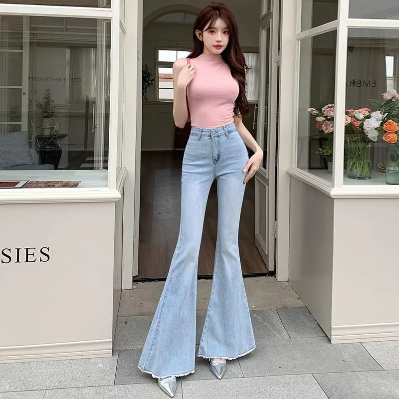 UNITIM Spring Summer Female Bootcut Jeans Fashion Bow Solid Color Women Denim Pant Slim High Waist Versatile Lady Trousers