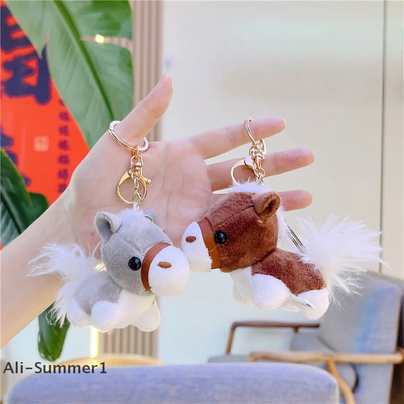 【E】Llavero de Pony de peluche de dibujos animados, lindo Animal relleno, llavero de caballo, bolso, colgante, mochila, decoración colgante, regalo del año del caballo