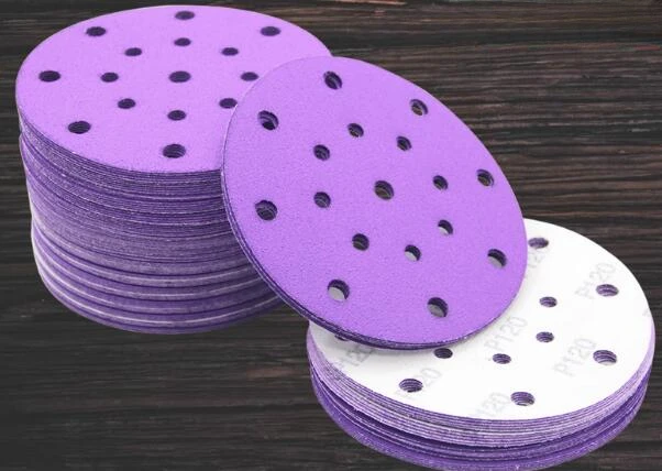 100Pcs 6 Inch 17 Hole Disc Sandpaper Self Adhesive Purple Sand Paper Diameter 150MM Car Dry Grinding Sandpaper 80-600 Mesh