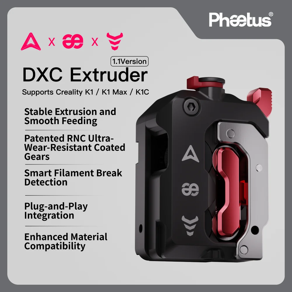Phaetus DXC V1.1 업그레이드된 압출기, 안정적인 압출 및 부드러운 공급 기능을 갖춘 압출기 키트 (Creality K1 K1C K1MAX 3D 프린…