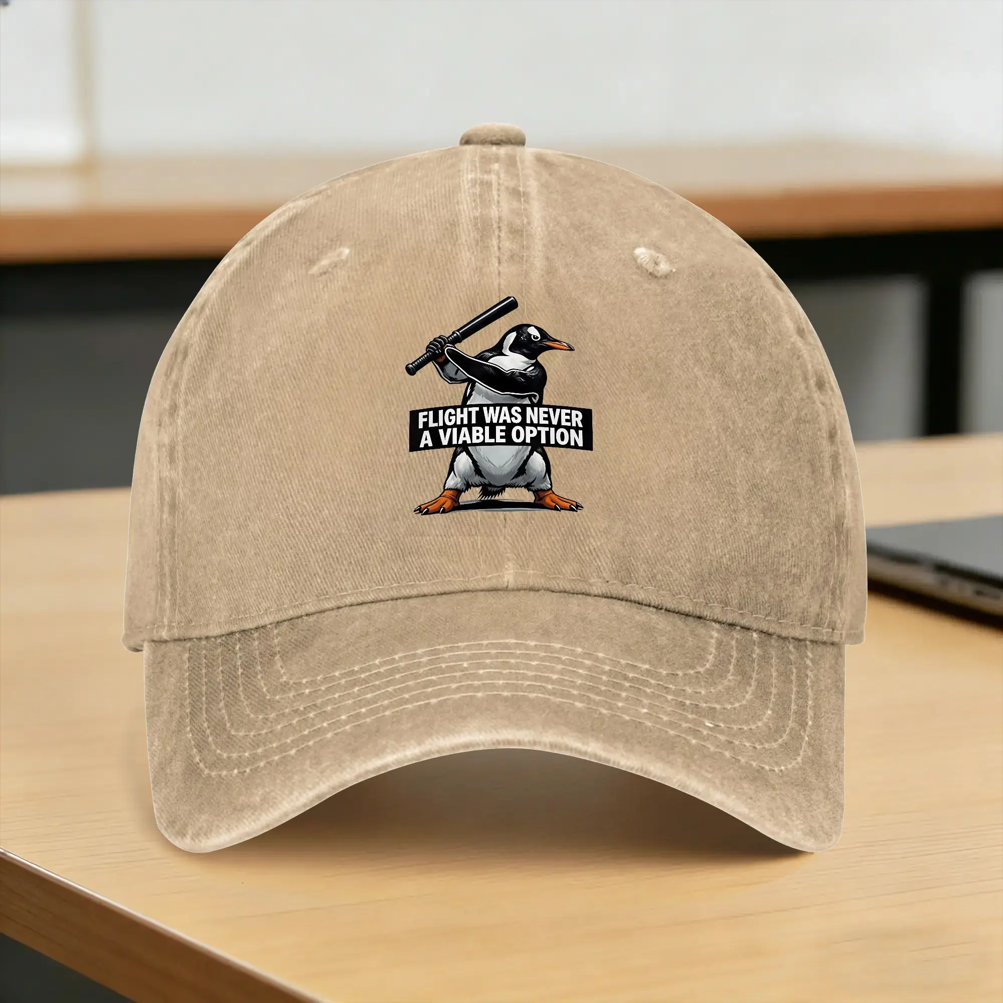 Flight Was Never A Viable Option Brutalist Penguin Humor Baseball Cap Sun  Outdoor Sport Dropshipping Washed Trucker Hat Gift