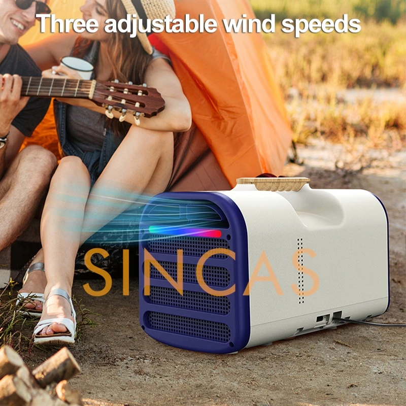 Illuminazione ambientale regolabile Condizionatore d'aria portatile No-Unità esterna 1500W Doppia tensione Raffreddamento CA intelligente Picnic da campeggio domestico