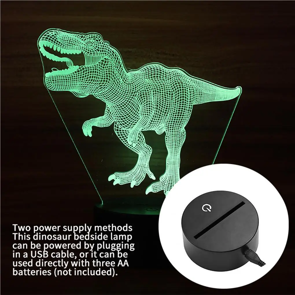 Dinosaur Bedside Lamp 3D Hologram Illusion Night Light with Remote Controller Portable Sensor Lights Durable Table Lamp