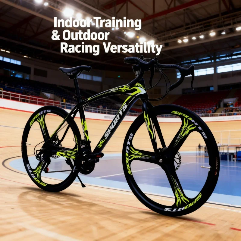 

21-Speed Road Bike Bicycle 700c Adult Variable Speed Black/Green Drop Handlebar Integrated Wheel Set