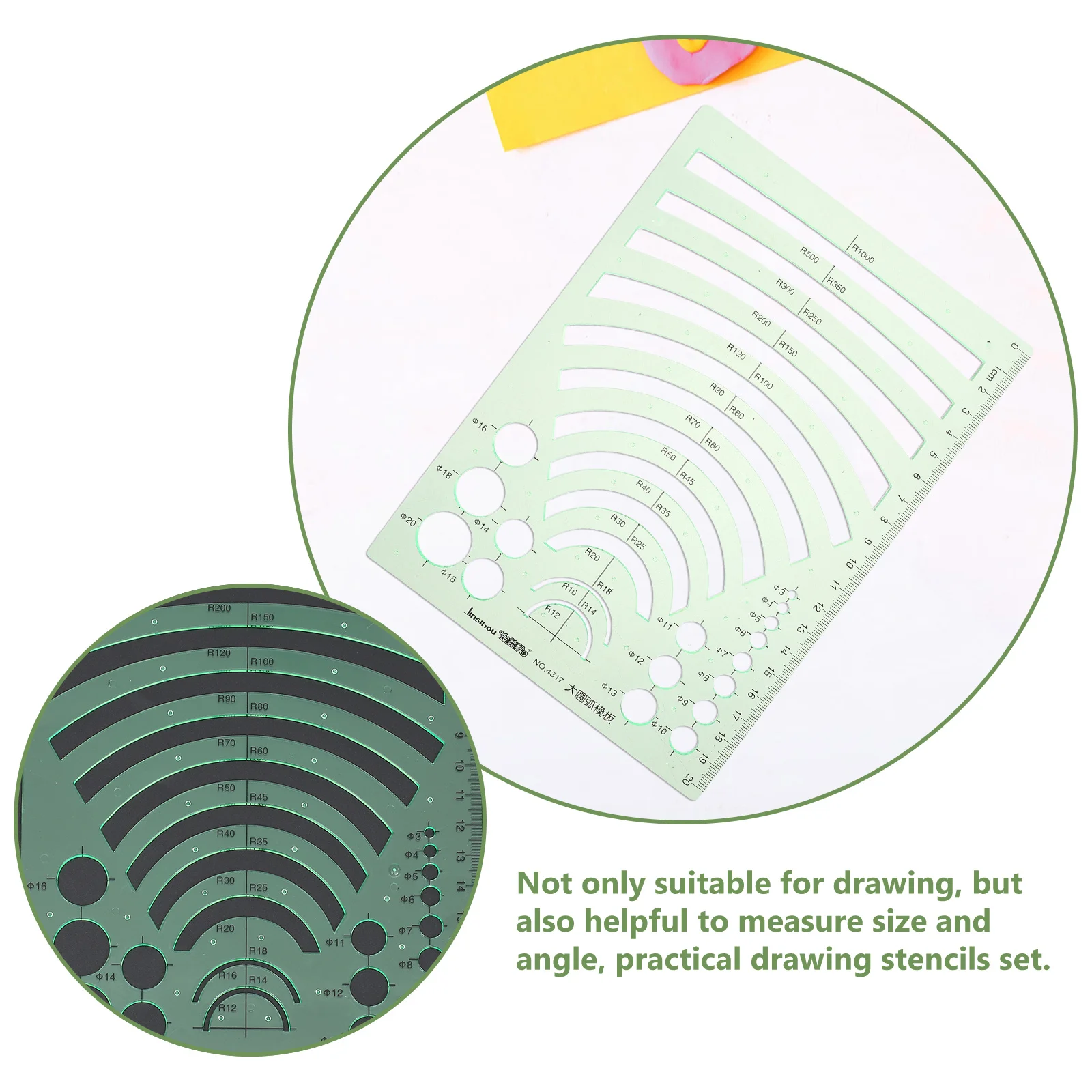 4Pcs Geometric Drawing Templates Rulers Premium Plastic Lightweight Multiuse Measuring Tools Architect Students Kids