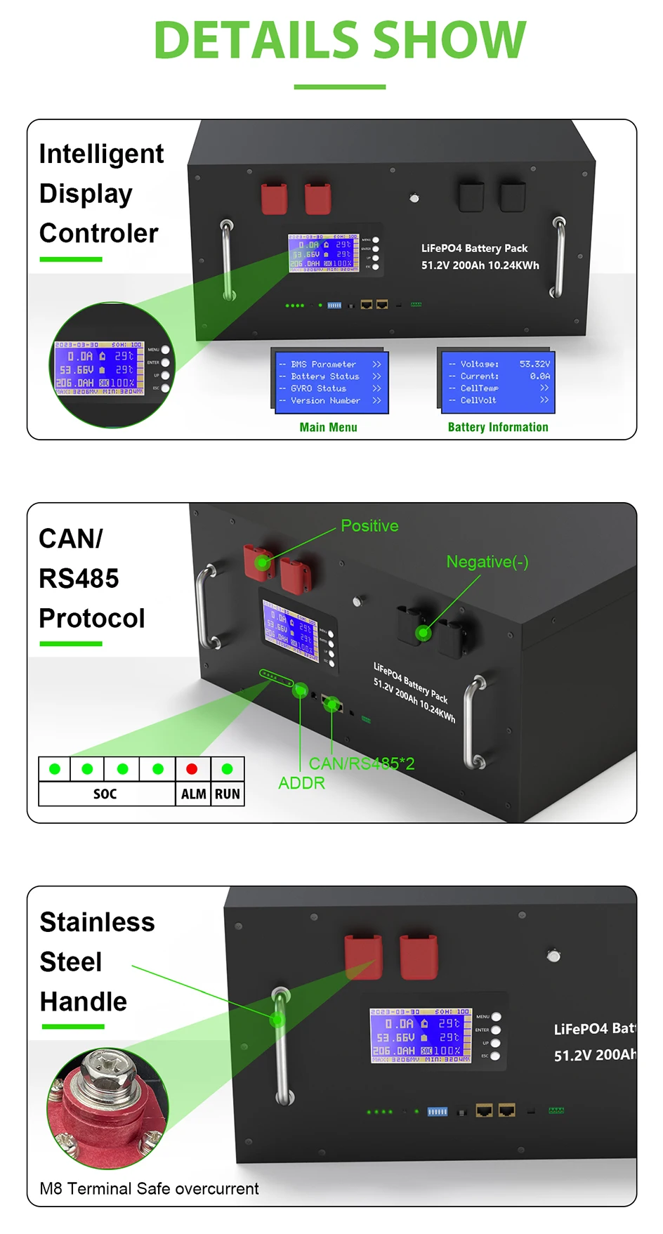 48V 300Ah LiFePO4 Batterie 15KWh 6500+ Zyklen Bluetooth Aktiver Equalizer 200A RS485 CAN BMS PC-Monitor 51.2V 100Ah 120Ah 150Ah 200Ah Lithium-Batterie für Heim-Solarwechselrichter Energiespeicher PL EU LAGER KEINE STEUERN – Detail 9