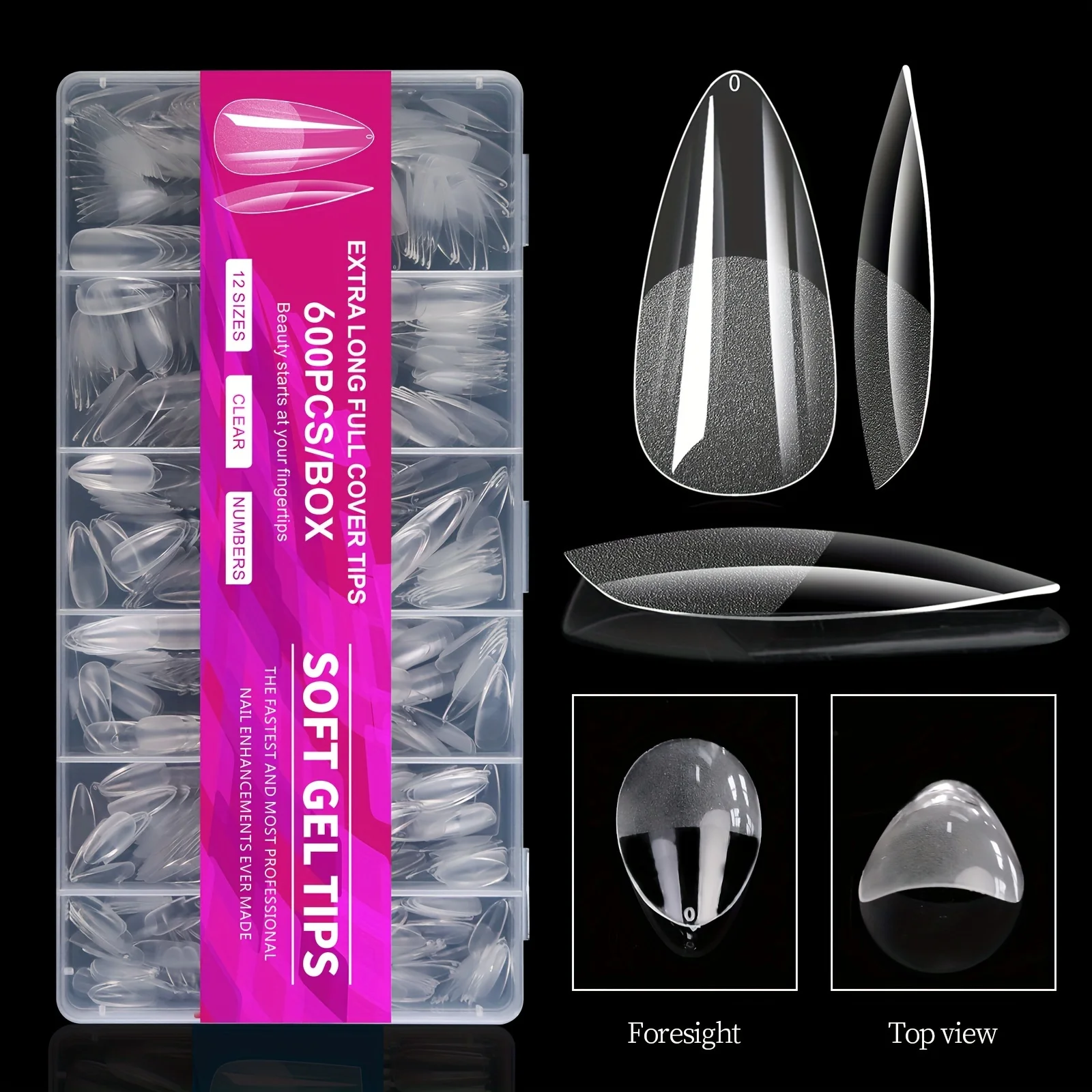 600Pcs Almond Nail Tips Half Matte Full Cover Acrylic Nails Tips Medium Gel False Nail Manicure Salon Home DIY Press on Nails