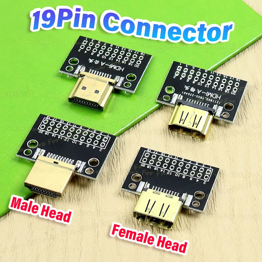 For-Fun 1PC Compatible-HDMI Type A Male & Female Test Board Adapter Board Gold-plated 19Pin Connector with PCB Test Board Solder