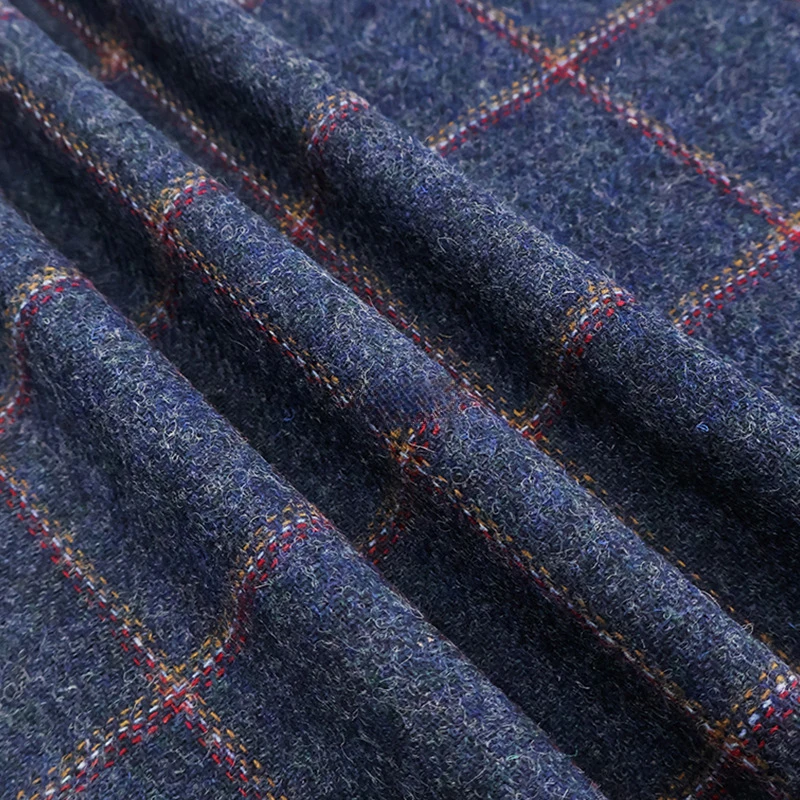 2 Yards Imported Thin Blue-Toned Plaid Striped vintage Wool Fabric for Vests and Suits