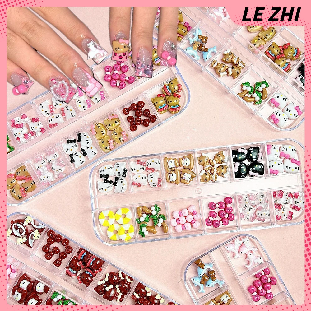 

Cute Cartoon Mixed Size Nail Accessories Hawaiian Black Bark Hello Kitty Boxed Maiden Heart Nail Art Charms Diy Jewelry Supplies