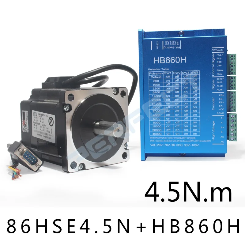 Nema34 Zestawy silników serwo z zamkniętą pętlą Sterownik z zamkniętą pętlą HB860H+86HSE4.5N 4.5N.m 102mm Silnik Hybrydowy napęd krokowy