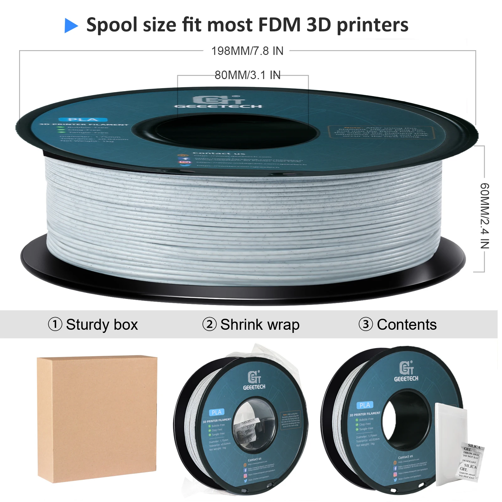 Geeetech-filamento de plástico tipo mármol PLA para impresora 3D, sin enredos, material de alambre de impresión 3d, embalaje al vacío, 1kg, 1,75mm