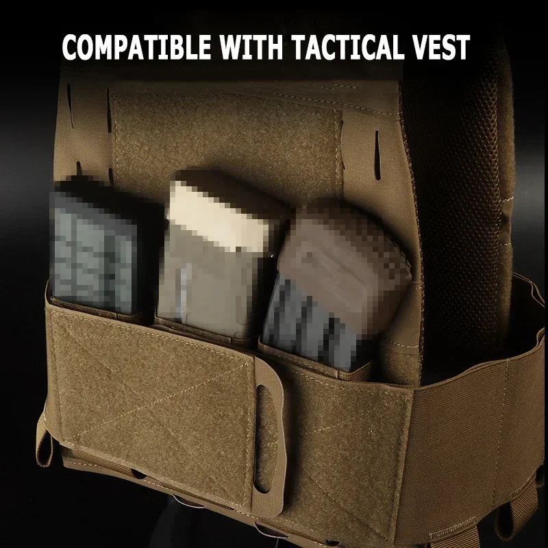 Tactical Triplo Magazine Pouch com retenção elástica Hook and Loop, MAG Holder, Built-in Transportadora Placa, Colete Acessório, Caça, Airsoft, 762