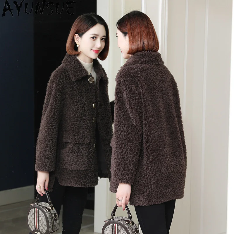 เสื้อโค้ทขนสัตว์แท้ 100% ยี่ห้อ AYUNSUE สำหรับผู้หญิง แจ็คเก็ตขนแกะแท้ เสื้อผ้าฤดูหนาวสำหรับผู้หญิง ขนสัตว์ผสม เสื้อคลุมผู้หญิงแบบใหม่ในหมวดเสื้อผ้าสำหรับสวมทับ