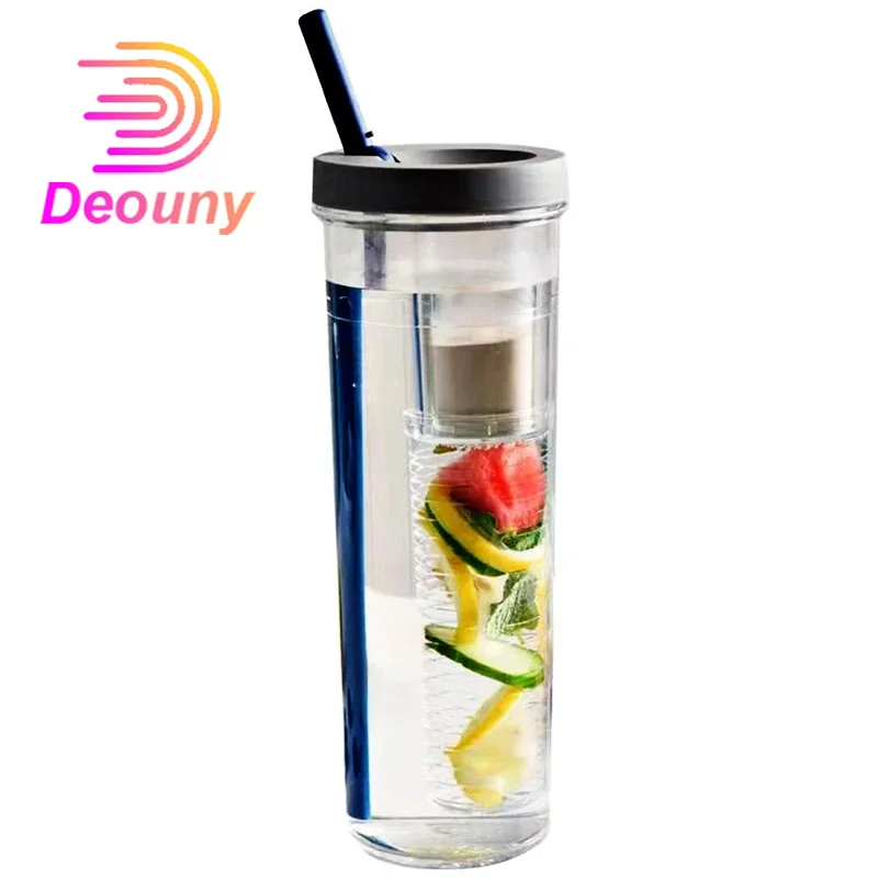 DEOUNY 700ml Sweet Water Straw Bottle 700ml Water Bottle Fruit Tea Built-in Filter Cup Portable For Office For Beverage Outdoor