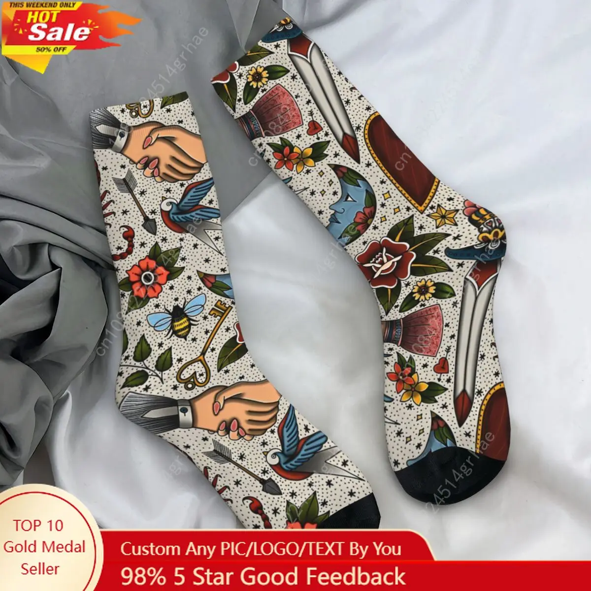 

Unisex Men Socks American Traditional Flash Pattern Tattoo Retro Flower Stockings Autumn Breathable Socks Cycling Anti Socks