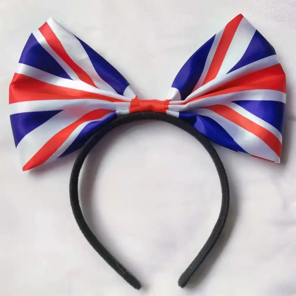 Flag Red White Blue Stripe King Coronation Party Headwear Accessories Bow hair hoop Bow Headband Union Jack GB Flag