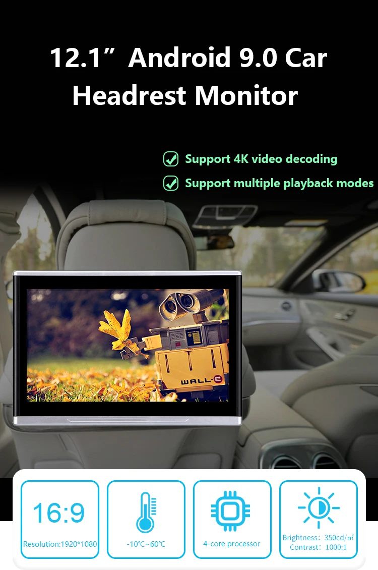 11.6" Android Car Monitor Passenger Player Rear Back Seat Entertainment Car Screen TF USB FM Wireless Car TV Headrest Monitor - view 2