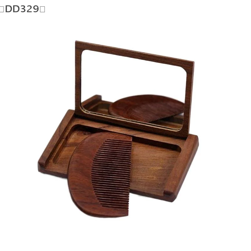maveraDD329、21 Pc 2 en 1 ensemble de miroirs peigne en bois Mini miroir pliant Portable Vintage miroir de maquillage en bois de santal rouge pour voyage