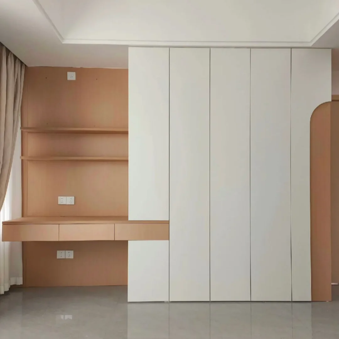 Modern Minimalist Bespoke Bedroom Wardrobes MDF Melamine Finish Glass Doors Hotel Apartment Use Integrated Contract Furniture