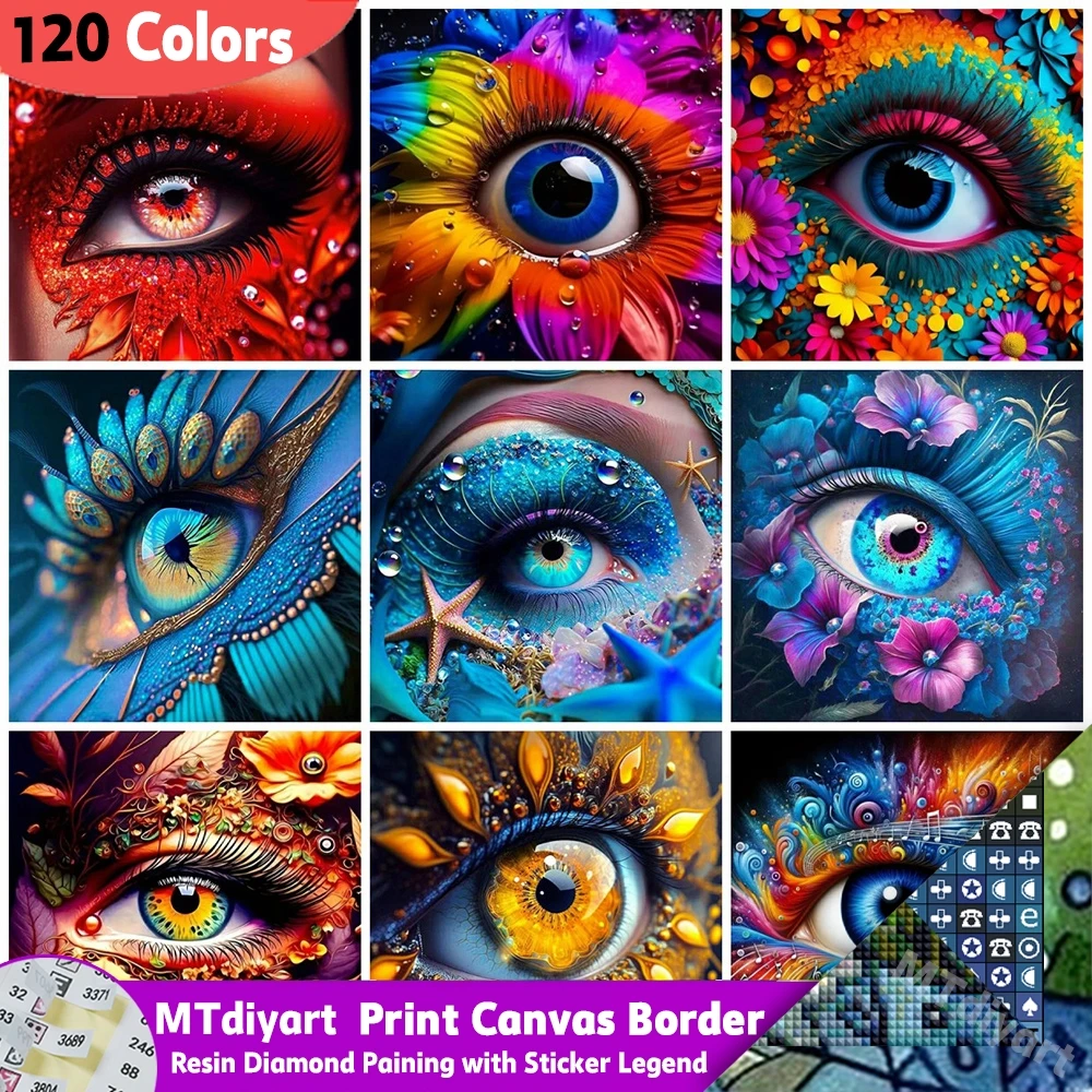 Portret oog hars diamant schilderij 120 kleuren sticker legende print canvas grens volledige boor bloem Kit Fantasy Home Decor