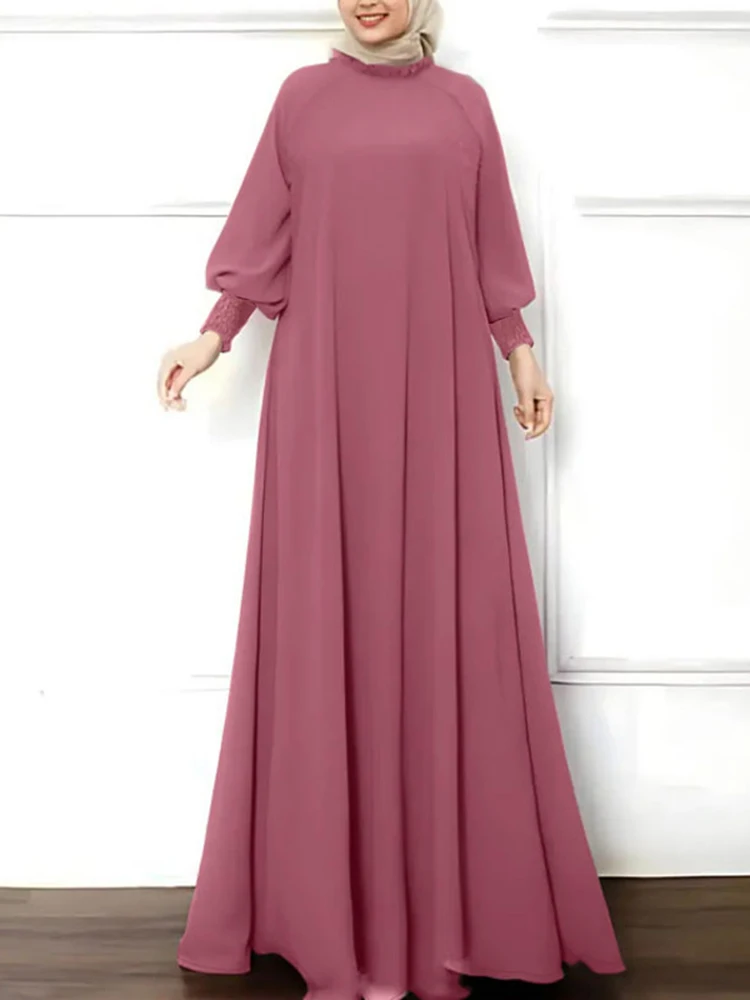 ZANZEA Muslim Autumn Women Maxi Dress Long Sleeve Turkey Abaya Kaftan Hijab Sundress Robe Femme Eid Mubarek Hijab Vestidos 2024