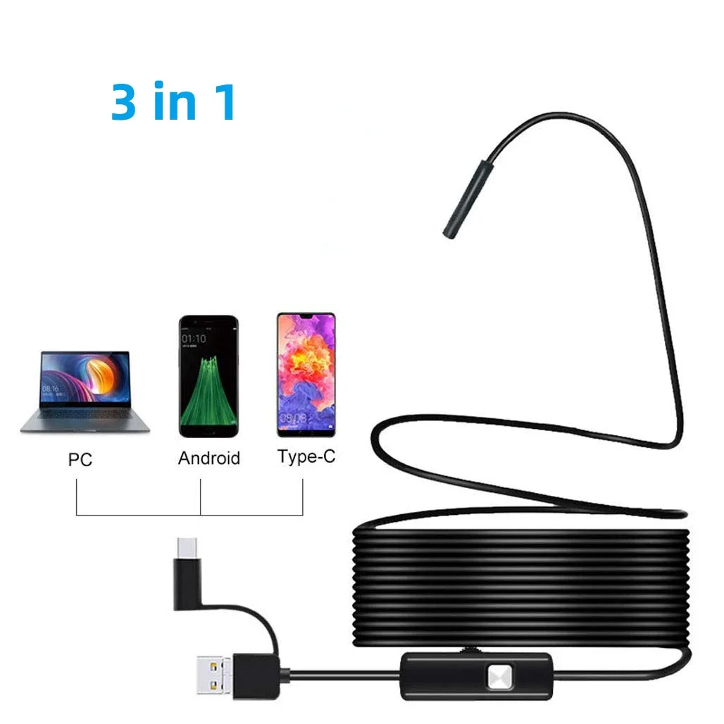 5.5mm Sewer Industrial  Endoscope Piping Endoscopy Type C Flexible Snake Mini Camera 3 in 1 Automotive Borescope for Android