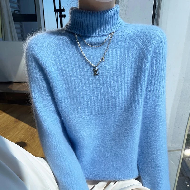 

New autumn and winter% merino wool knitted solid color high-necked long-sleeved warm cashmere pullover bottoming shirt