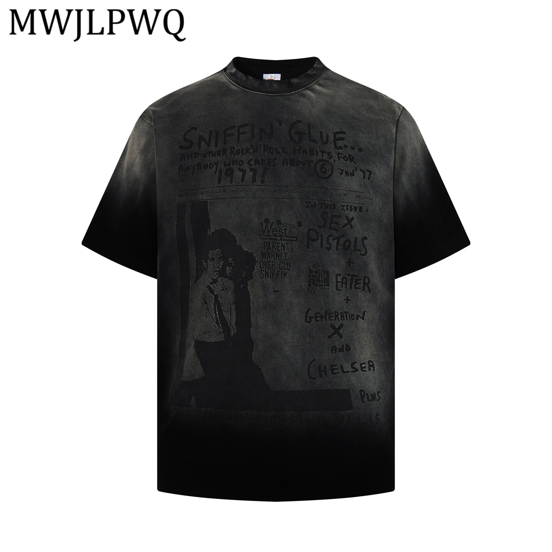 

MWJLPWQ 2026 Летняя Новая Уличная Хип-Хоп Футболка с Градиентом, Американский Стиль, Состаренная, с Эффектом Потёртости, Мужская Повседневная Футболка с Коротким Рукавом, Модная 13524