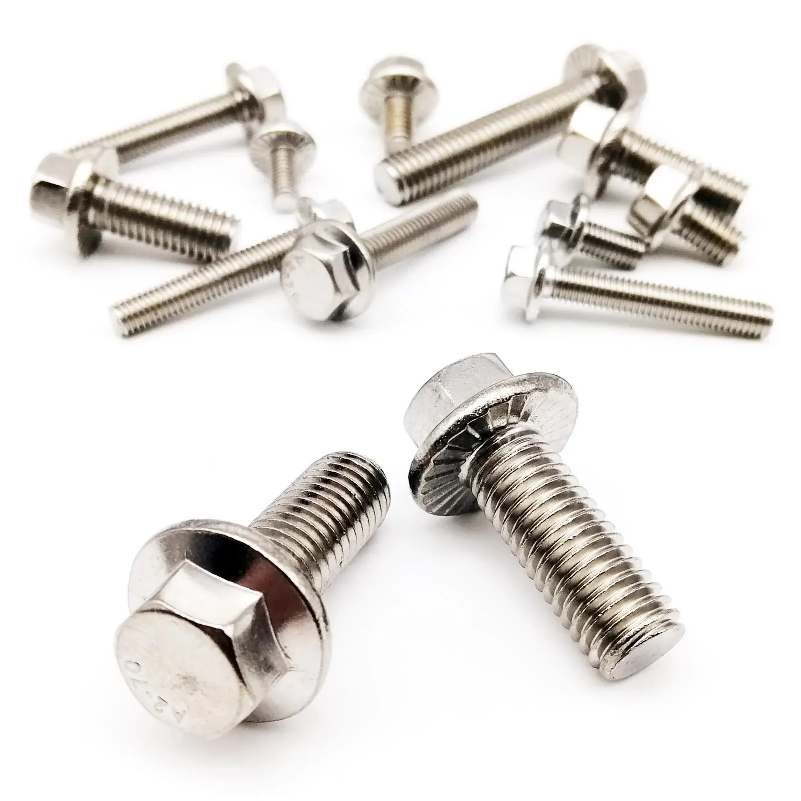 2/5/10pcs Flange Head Bolt Hexagon Hex Head with Serrated Washer Cap Screw M5 M6 M8 M10 M12 A2-70 304 Stainless Steel GB578