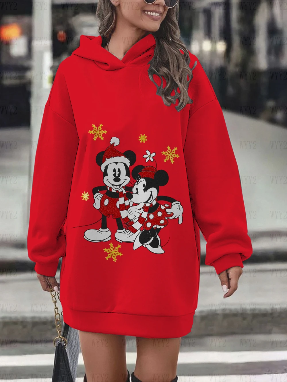 

Осень/зима женский теплый праздничный свитшот Рождество Дисней Микки и Минни с принтом модный топ в стиле Y2K