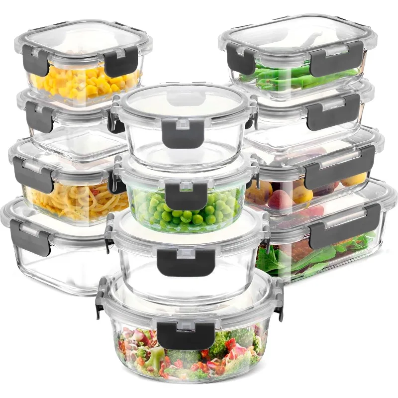 

24 Piece Glass Storage Containers with Lids Leak Proof, Dishwasher Safe Glass Food Storage Containers