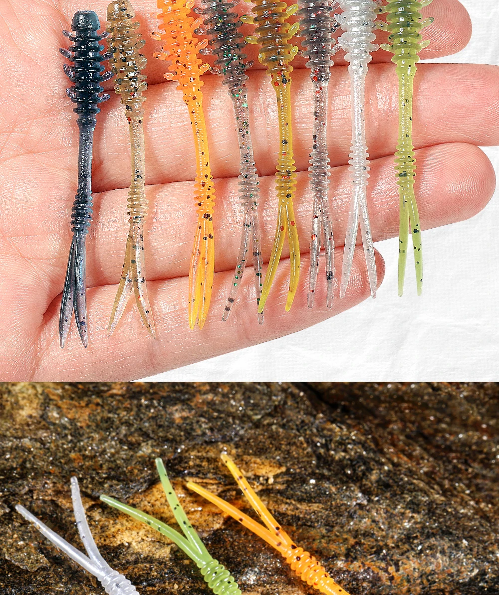 RoseWood Split Tail Ajing Wurm-Angelköder, 55 mm, 0,3 g, TPR, weicher Köder, leichtes Spiel, doppelte Farbe, künstlicher Kunststoff, Rockfish Tackle – Detail 5